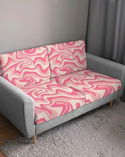 Miniatura 3 de Fundas de cojín para sofá, color rosa degradado, funda elástica para sofá con parte inferior elástica, fundas modernas de moire geométrico abstracto