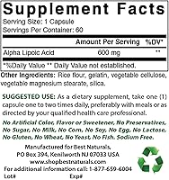 Vista 2 de Best Naturals Ácido alfa lipoico 600 mg 60 cápsulas ALA Potente antioxidante (60 unidades (paquete de 3))