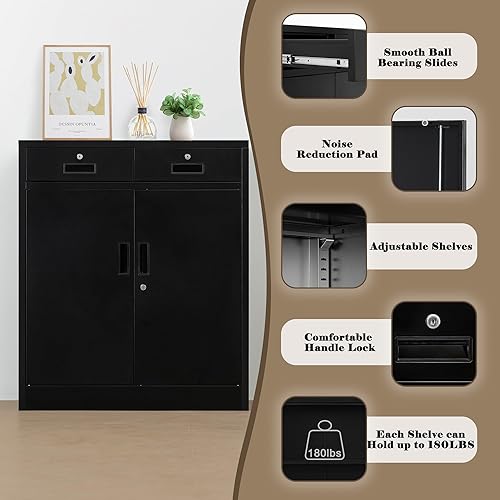 Miniatura 4 de TaskStorz Armarios de almacenamiento de metal para garaje, archivador de metal con 2 cajones de bloqueo, armarios de almacenamiento con cerradura