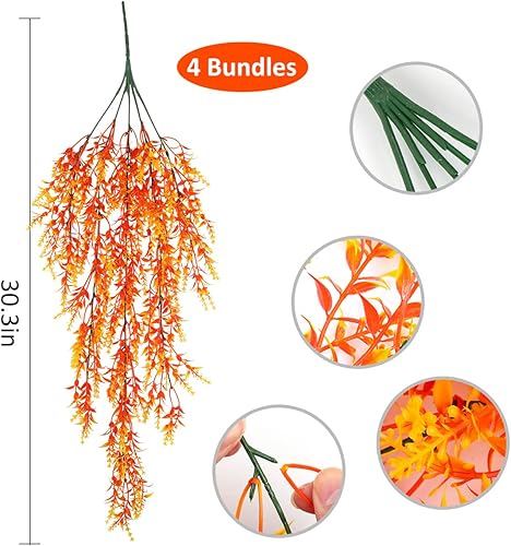 Miniatura 2 de RECUTMS Plantas colgantes artificiales falsas, resistentes a los rayos UV, flores de lavanda para interiores y exteriores, 4 paquetes (atardecer)