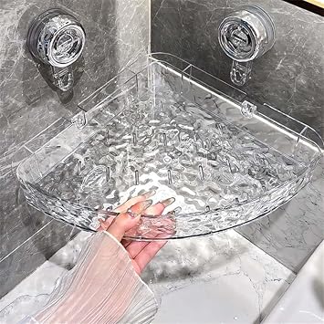 Raidley Mensola Angolare Trasparente Per Cucina E Bagno – Supporto A Ventosa, Installazione Senza Fori, Removibile (Grigio, 1 Pezzo)