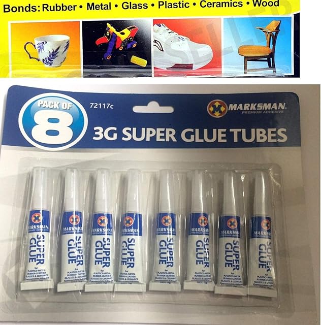 Super Glue Adhesive Plastic Metal Rubber Glass Ceramic Pack of 8-3G Single USE