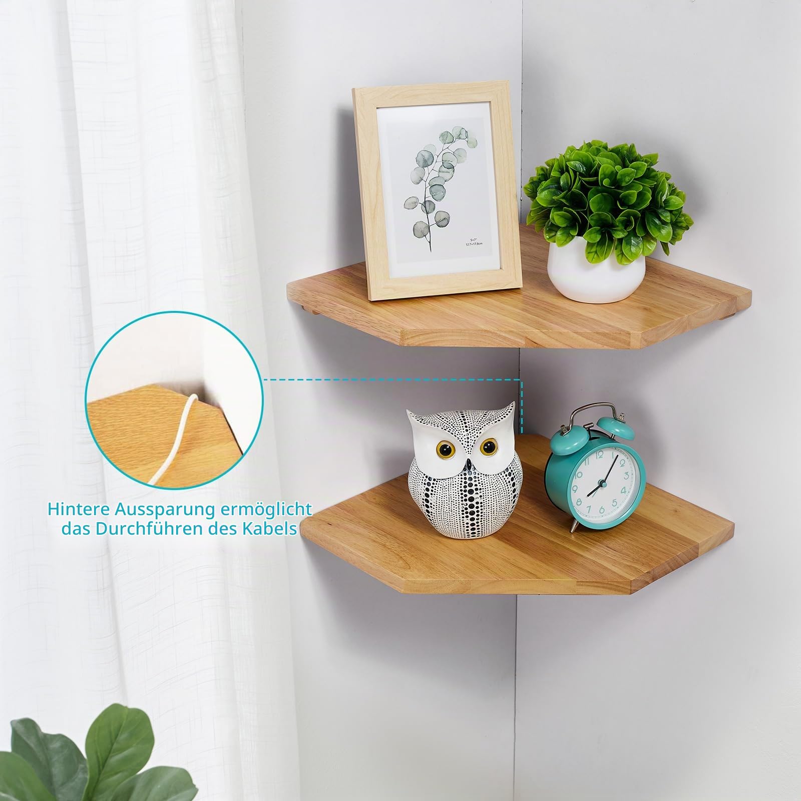 Gieanoo Eckregal Hängend,2er-Set 28.5cm Natürlich Eiche Massivholz Eckregal