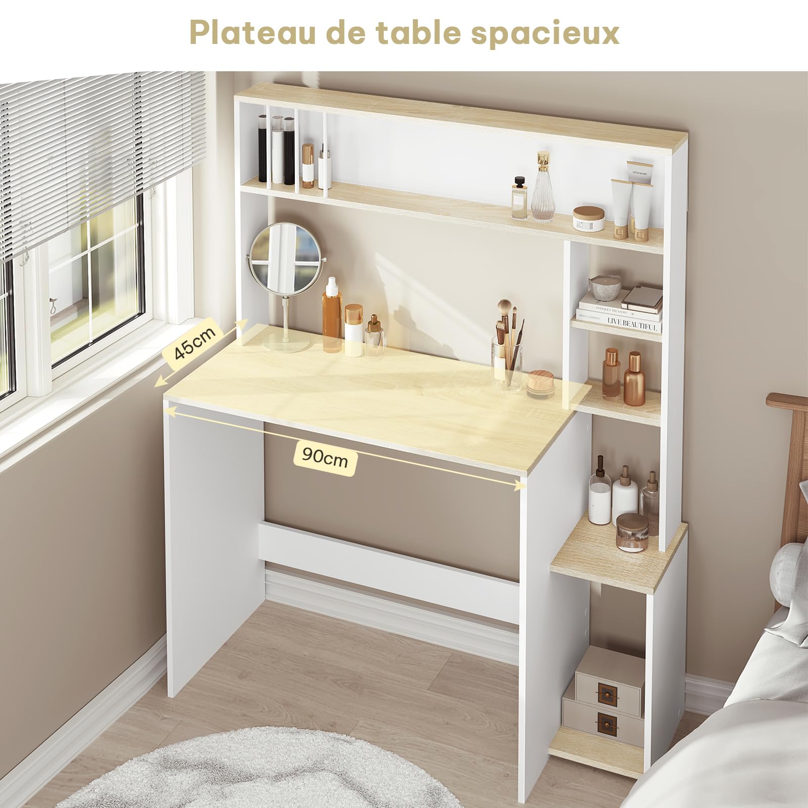 eSituro Bureau avec Étagères, 113x45x139 cm, Blanc et Chêne