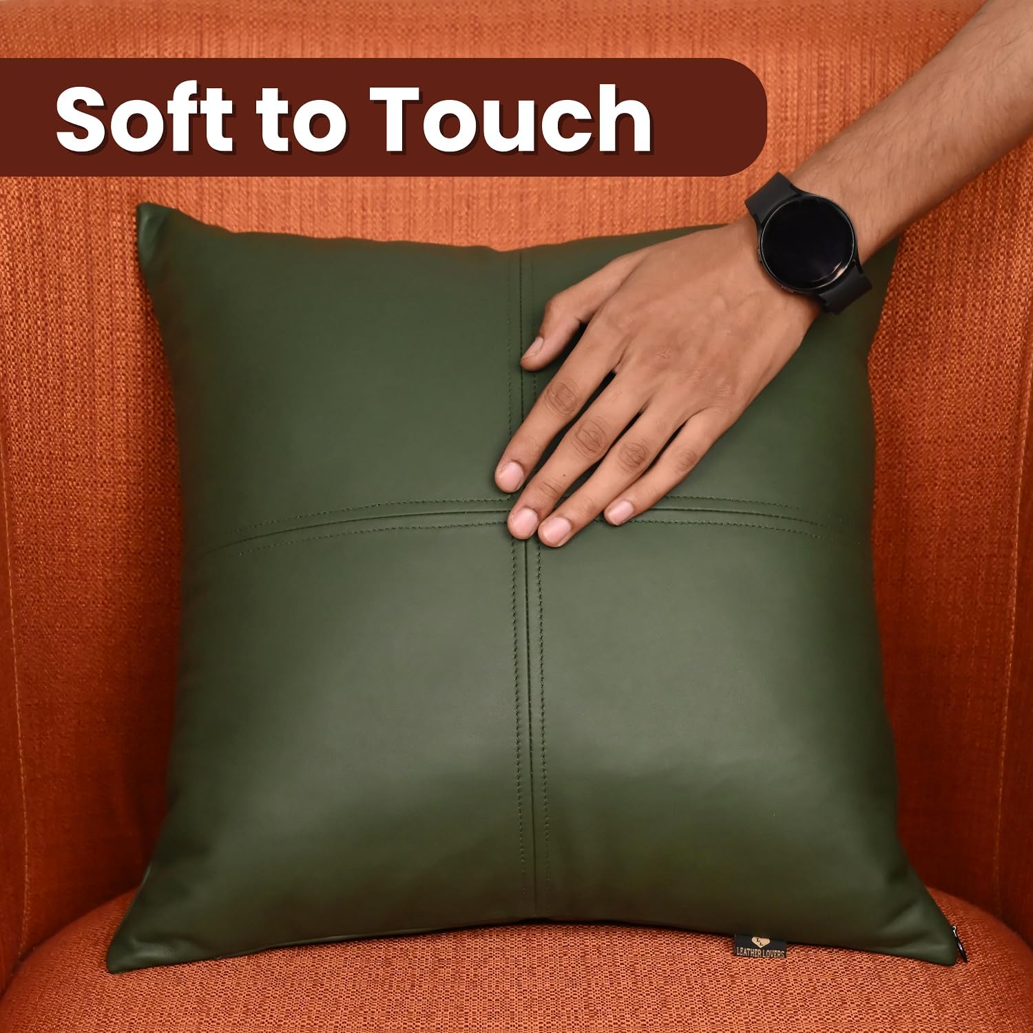LL LEATHER LOVERS Lambskin Leather Pillow Cover, Hand Panel Stitched Leather Decorative Throw Pillow Covers for Couch Sofa Bed Living Room Garden (20x20 Inches, Dark Green Pack of 1)
