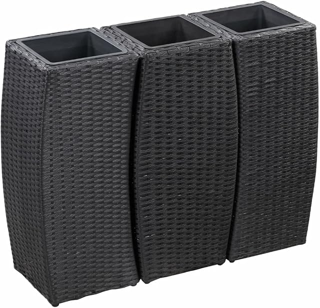 Festnight Garden Planters 3 pcs, Raised Garden Bed, Garden Boxes for Plants, Vegetables, Herbs and Flowers, DIY Decorate Gardens, Balconies or Patios Poly Rattan Black