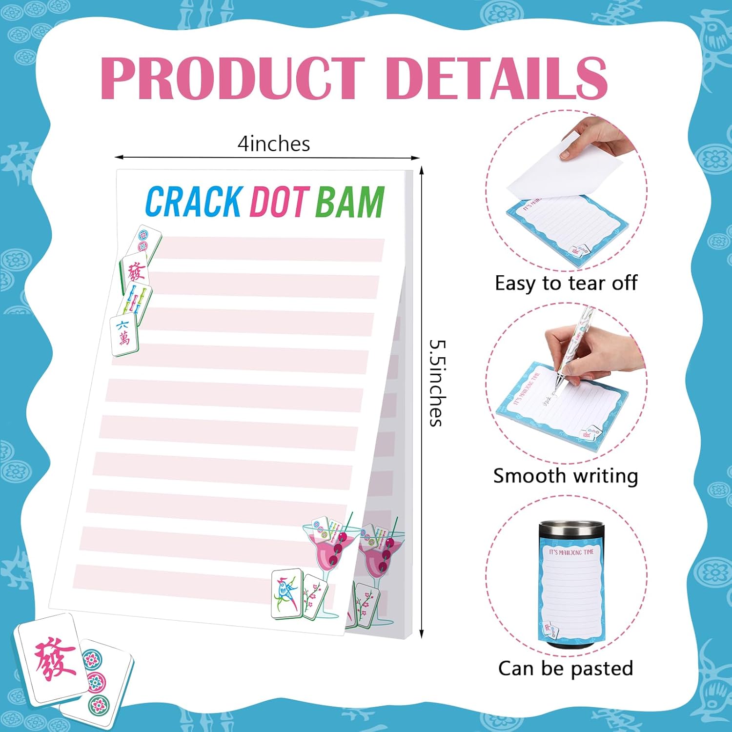 Gueevin 12 Pcs 5.5 x 4 Inch Mahjong Sticky Notes Pads Mah Jong Lovers Gifts for Mahjong Birthday Party Decorations Supplies(Classic) - Image 2