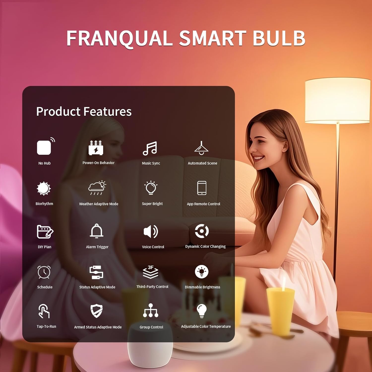 Smart Light Bulbs, 1600LM Smart Bulb Works with Alexa Google Assistant, 13W 100W Equivalent RGBCW Color Changing Music Sync, Bluetooth 2.4GHz Wi-Fi 2700-6500K E26 A21 LED Light Bulbs 2 Packs