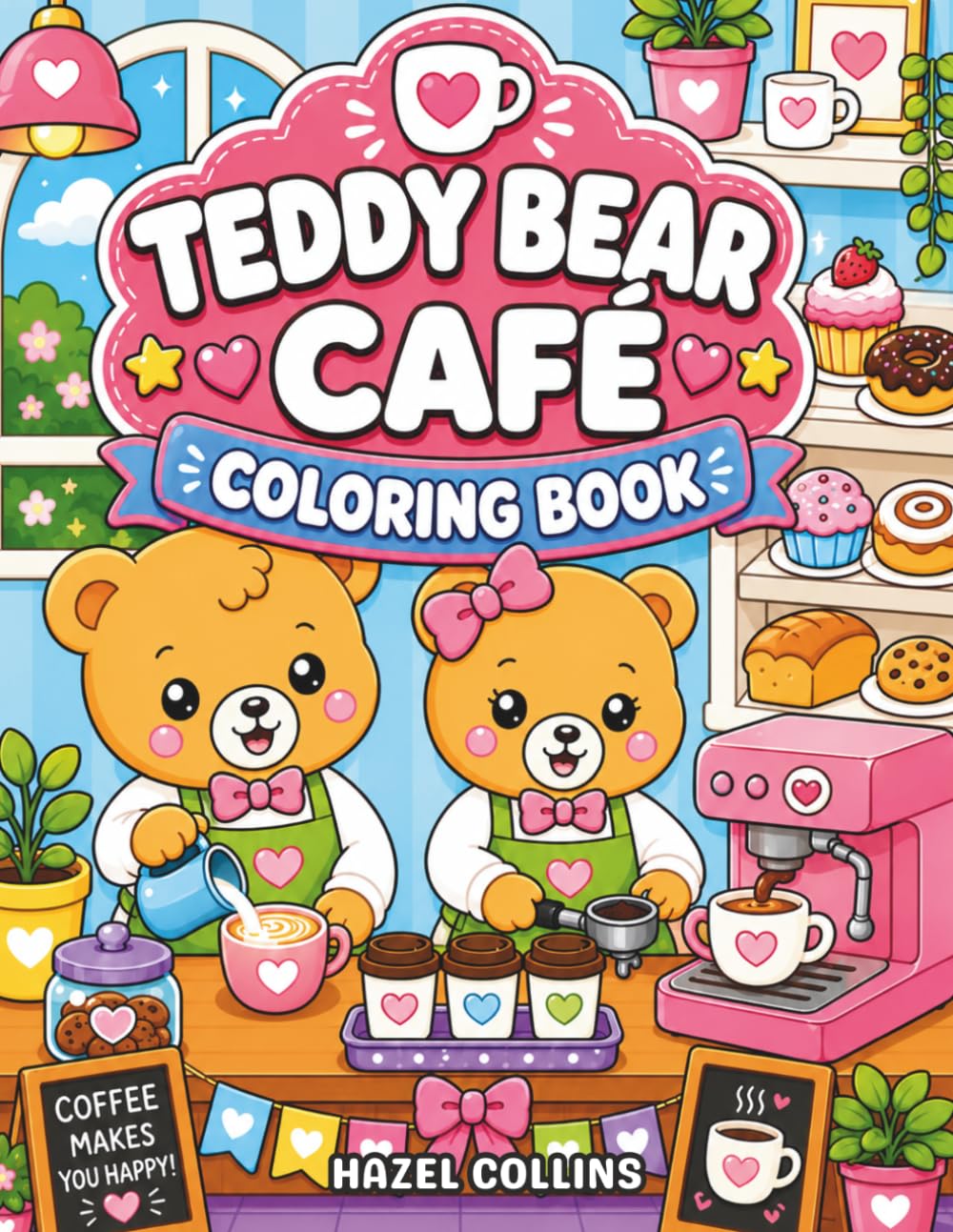 Teddy Bear Café Coloring Book: Cozy Kawaii Coloring Fun with Bold, Easy Designs Featuring Cute Teddy Bears, Sweet Treats, and Happy Moments