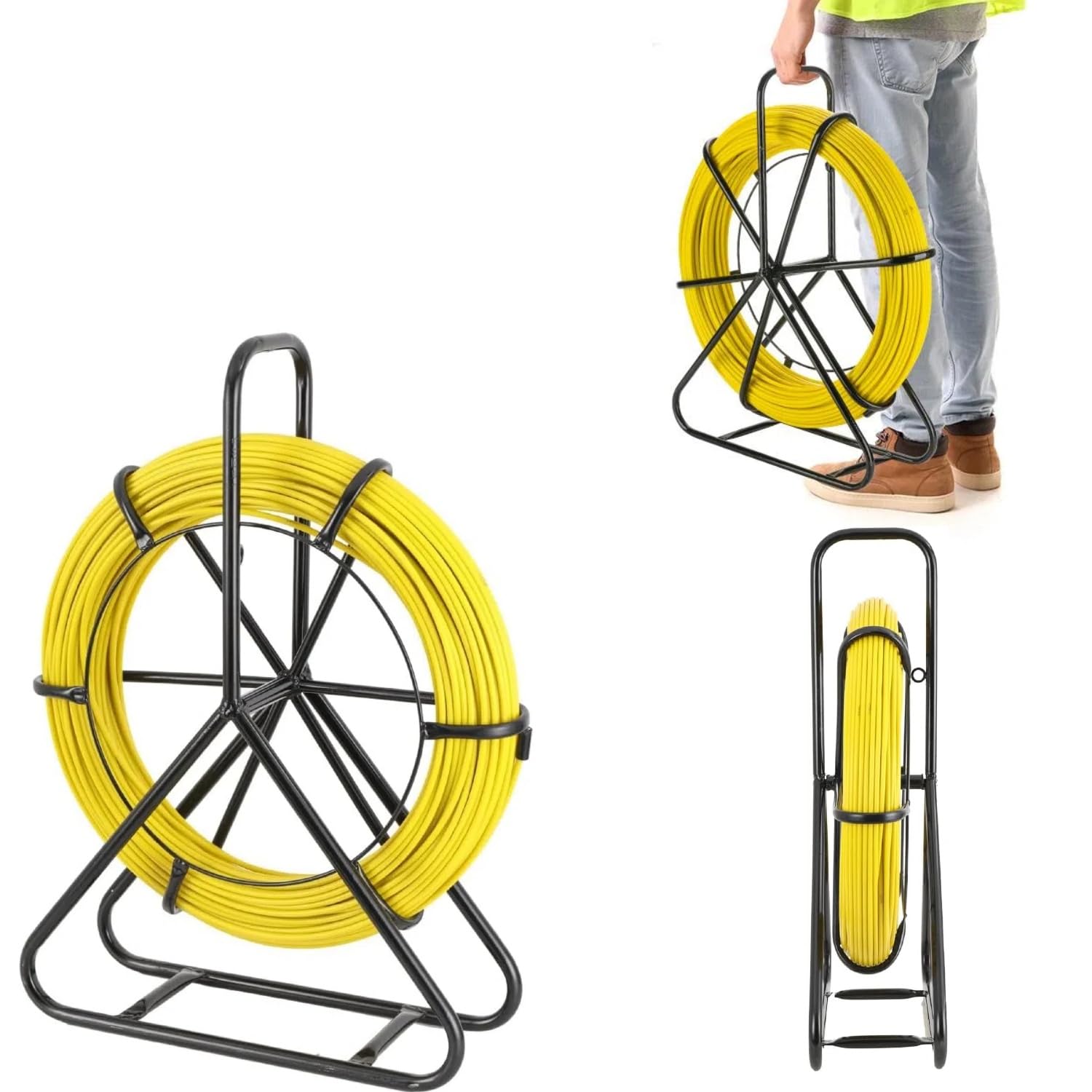 Guía de Fibra de Vidrio Fish Tape Cable de fibra de vidrio Cable Eléctrico de Fibra de Vidrio100m Ø6mm Conducto Cable Rodder Fibra de Vidrio Cable Rod Extractor con Jaula y Soporte
