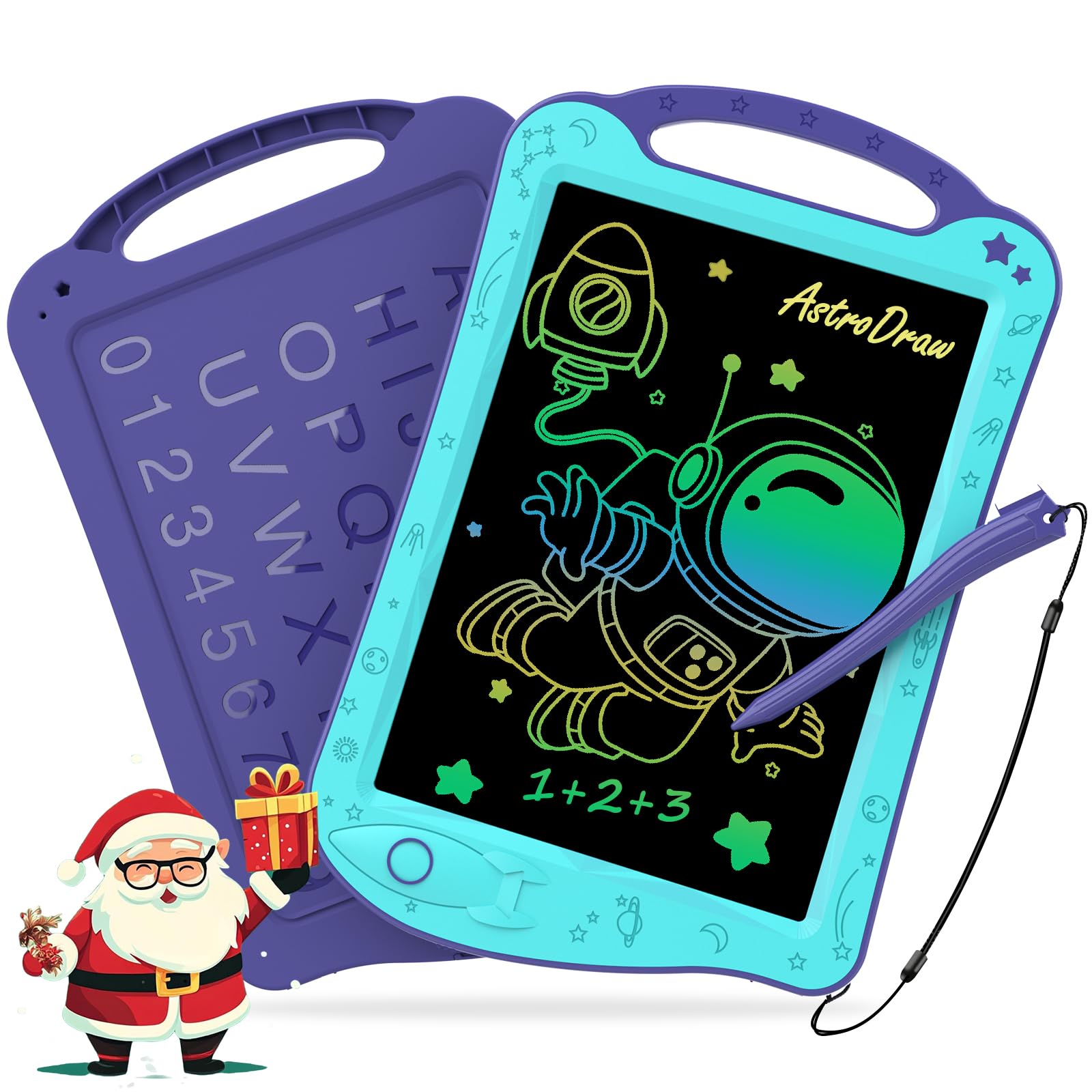 [ClimatePartner Certified] HOMESTEC Astrodraw Drawing Pad, Colorful LCD Writing Tablet for Kids, Doodle Board for Toddlers 3 4 5 6 Years Old, Travel Toy Birthday Gift for Boys Girls (Aqua/Purple)