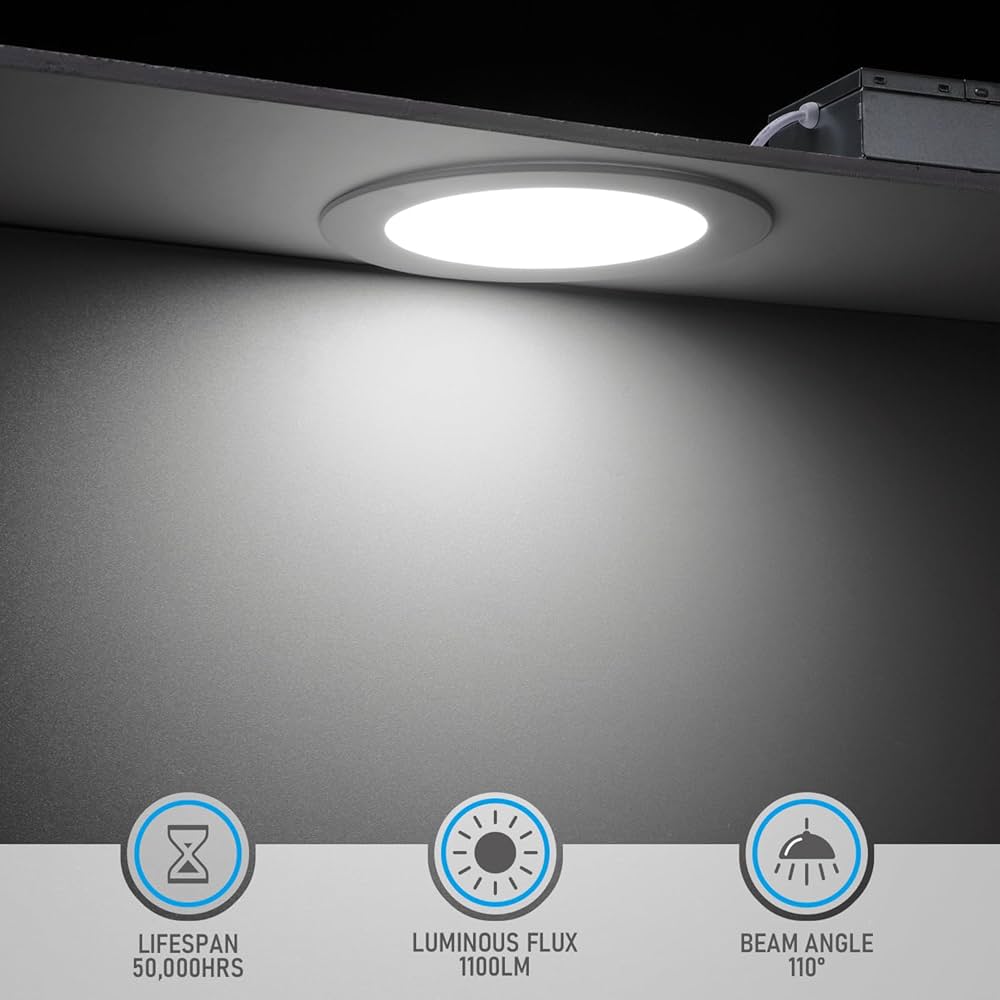 TEKLED LED Round Recessed Ceiling Light | Flat Panel Ultra Slim 120mm Downlight | 6W 400LM 4000K Cool White | For Home Kitchen Office Shop Industrial Use | 5-Pack