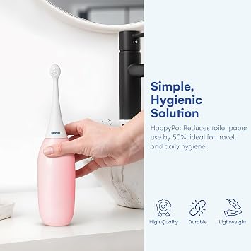 The Original HAPPYPO Portable Bidet l The Easy-Bidet 2.0 Replaces Wet Wipes and Shower Toilet l Portable Bidets Sprayer and Butt Shower for Travel - Peri Bottle Postpartum - Rose