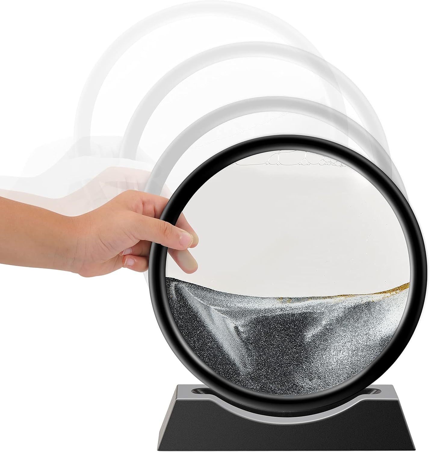 TKTM Liquid Motion Sandscape Round Moving Sand Art Sensory Toy Anxiety Fidget ADHD Relaxation Toy Home Office Desktop Decoration (Black, 7-in) …