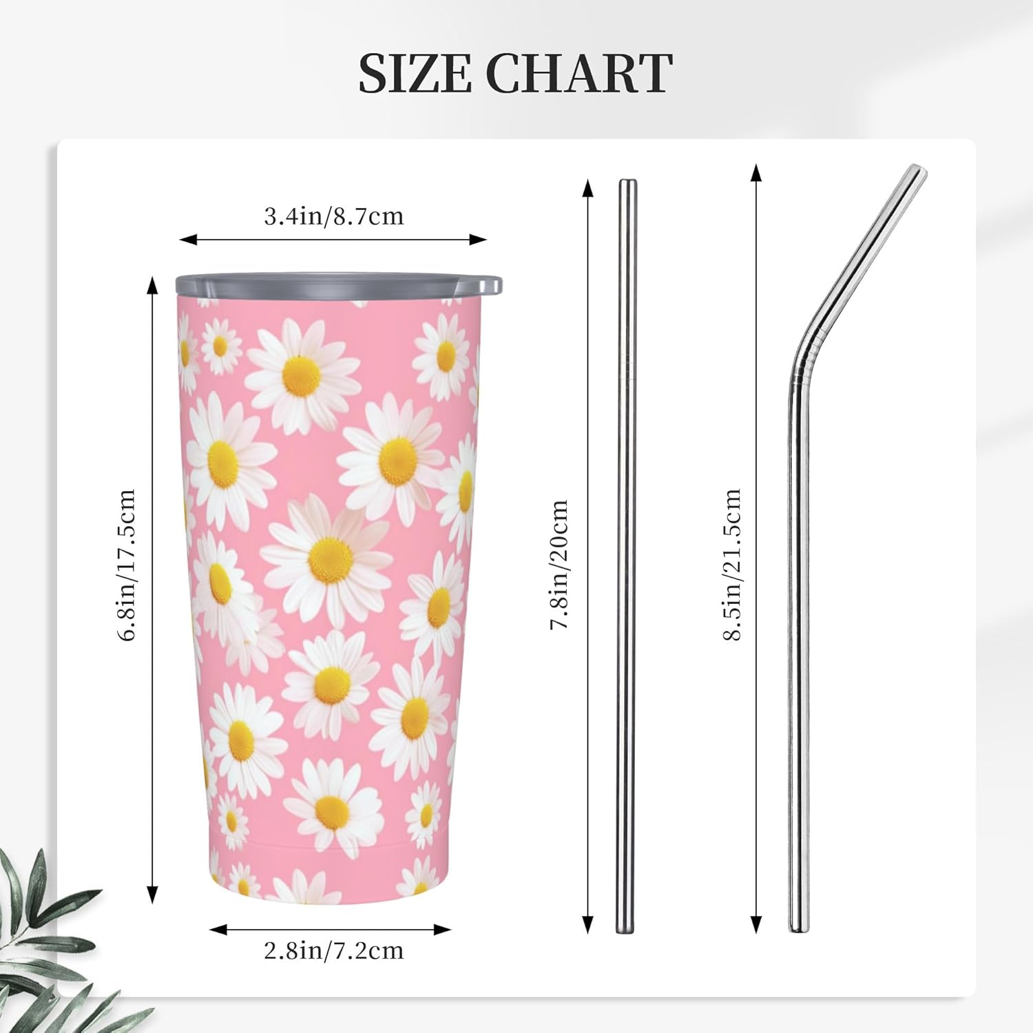 FyLybois Daisy Tumbler with Lid and Straw 20 oz Travel Coffee Mug Double Walled Vacuum Insulated Cup LeakProof for Hot and Cold Drinks - Image 4