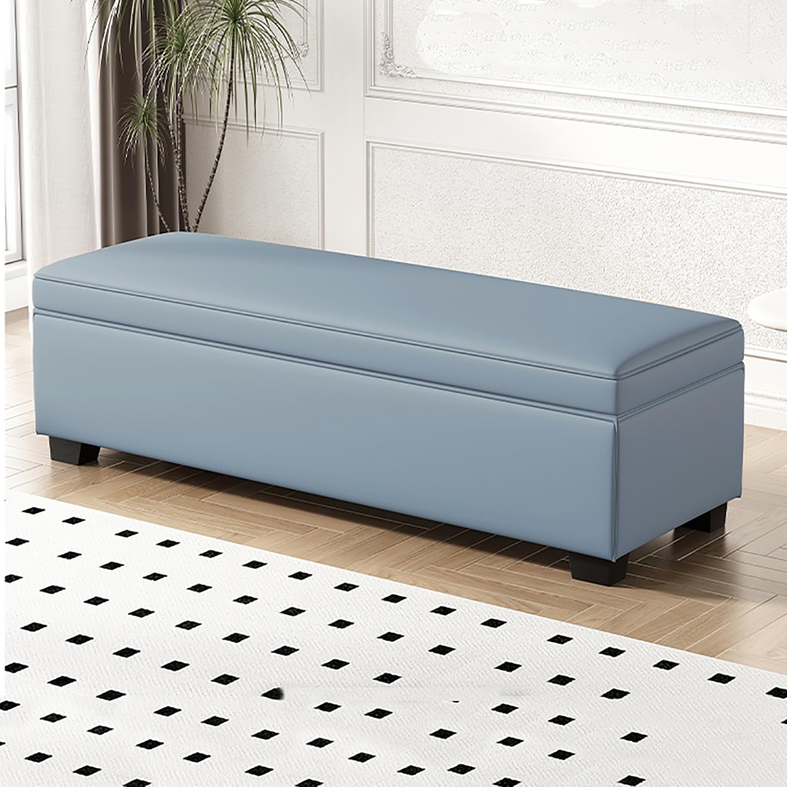 MSHGSKU Modern Storage Bench Multifunctional Upholstered Shoe Bench Synthetic Leather Footrest Entryway Bench for Bedroom Living Room Dressing Area Hallway (80x40x40cm Light Blue A)
