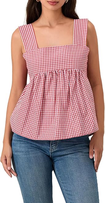 Women Y2k Going Out Tank Tops Gingham Square Neck Peplum Cami Tank Sleeveless Backless Shirt Bowtie Blouse Summer