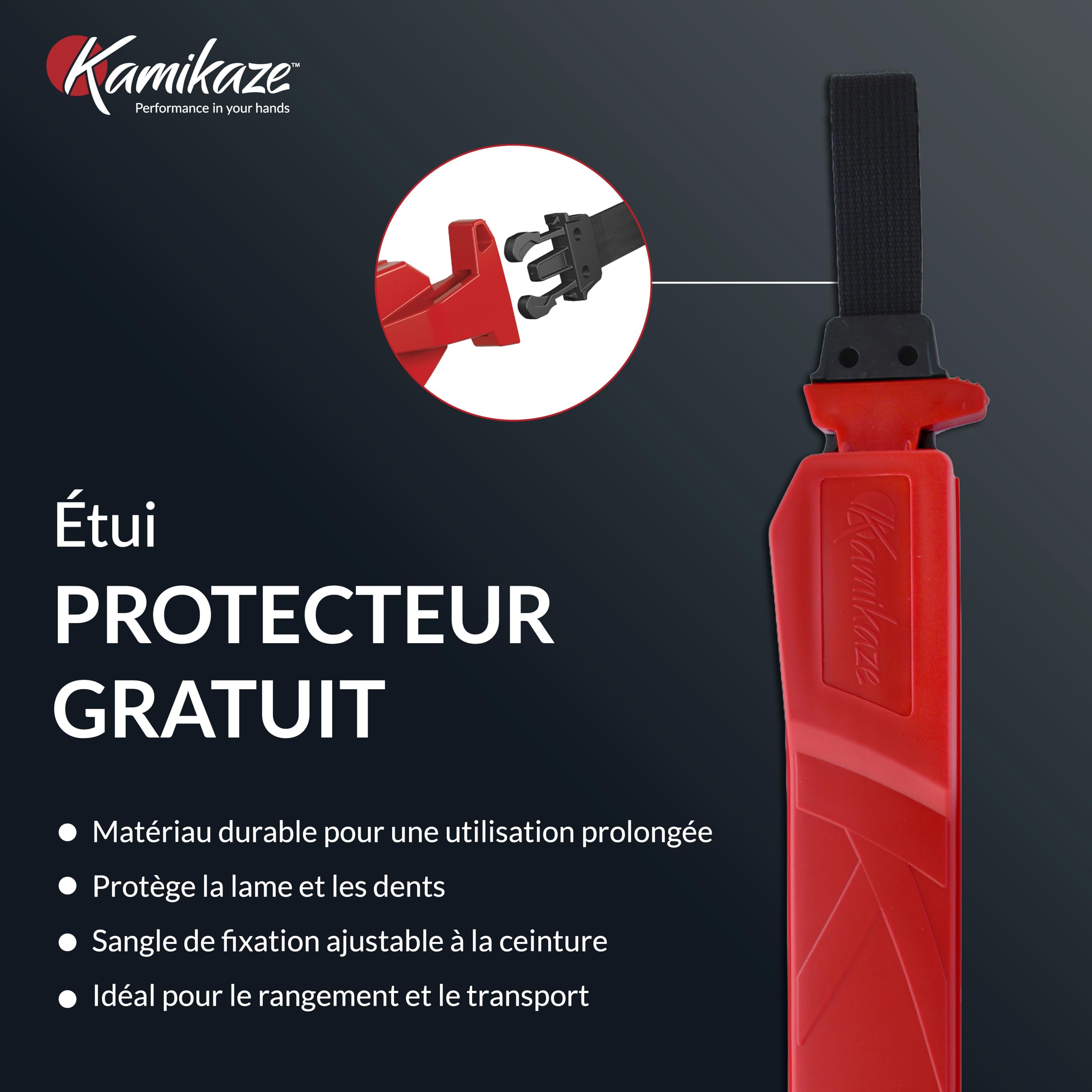 KAMIKAZE Scie d’Élagage Droite S-300H, Scie à Denture Japonaise avec Lame Droite de 300 mm, Scie pour Bois en Acier SK-4 Riche en Carbone Haute Durabilité, Étui Inclus