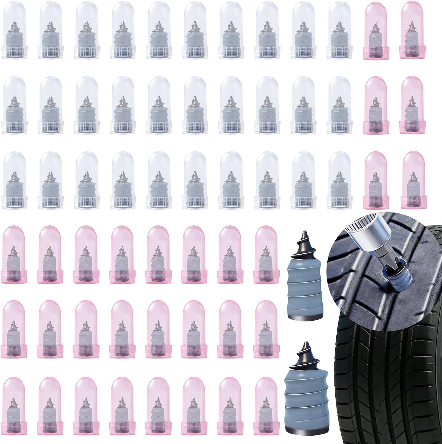 Hoapavi 60PCS Screw-in Tire Repair Kit - Rubber Nails 2 Sizes for Quick Tubeless Flat Tire Fix Cars Motorcycles Trucks Bikes