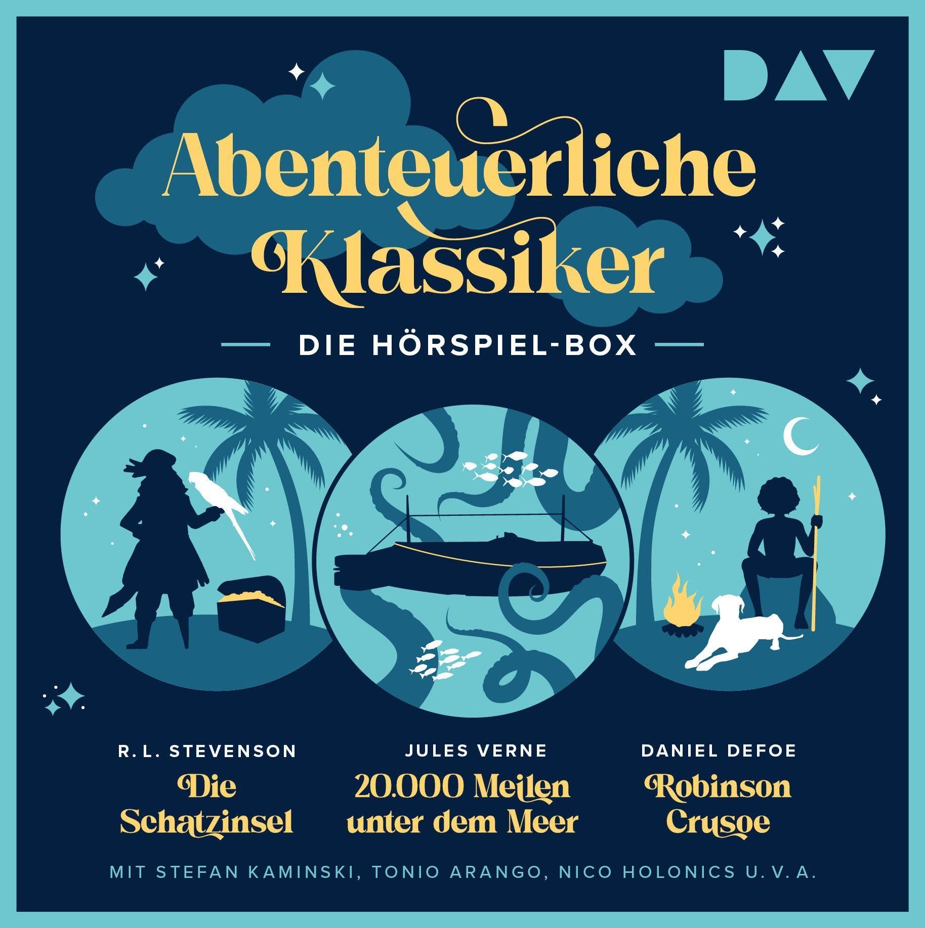 Abenteuerliche Klassiker - Die Hörspiel-Box. Die Schatzinsel, 20.000 Meilen unter dem Meer, Robinson Crusoe: Hörspiele mit Stefan Kaminski, Tonio Arango, Nico Holonics u.v.a.