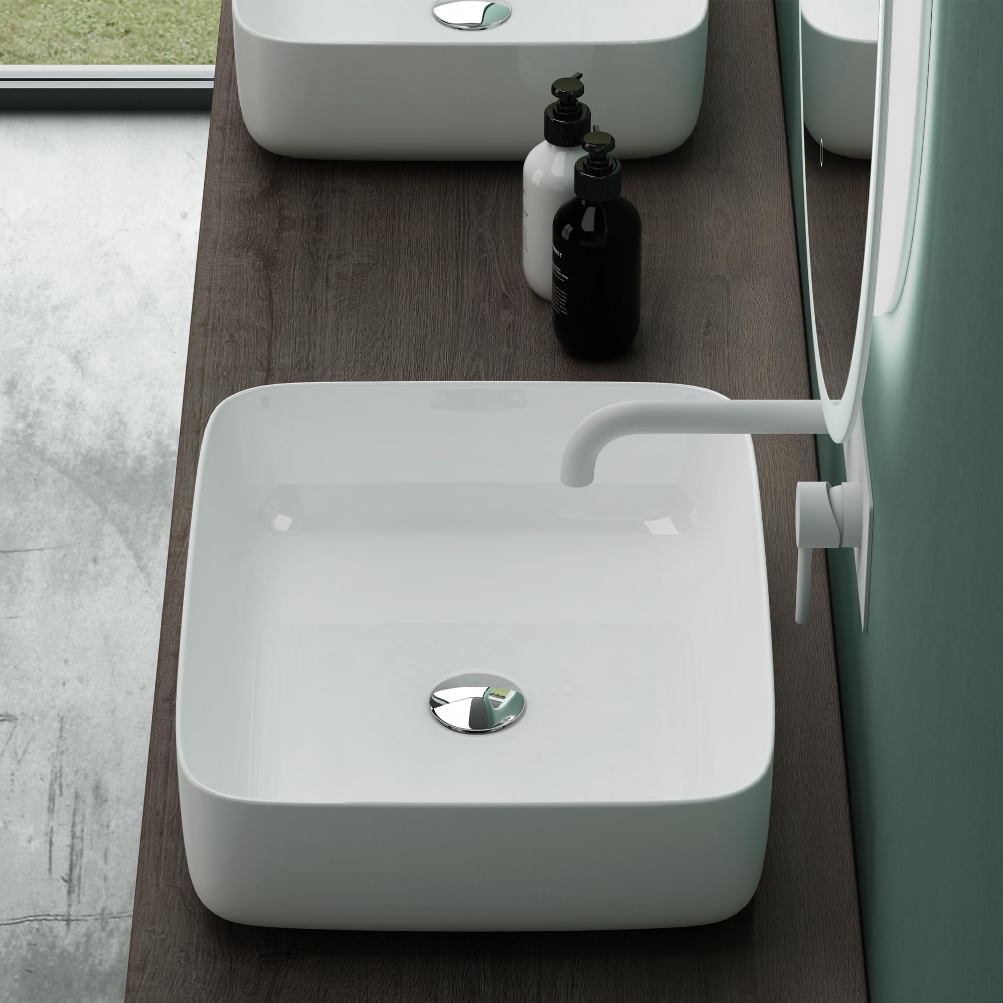 Lavabo In Ceramica Bianca 50x38x14 Cm - Antimacchia, Facile Da Pulire, Per Bagno E Cucina Con Scarico A Pressione - Foto 9