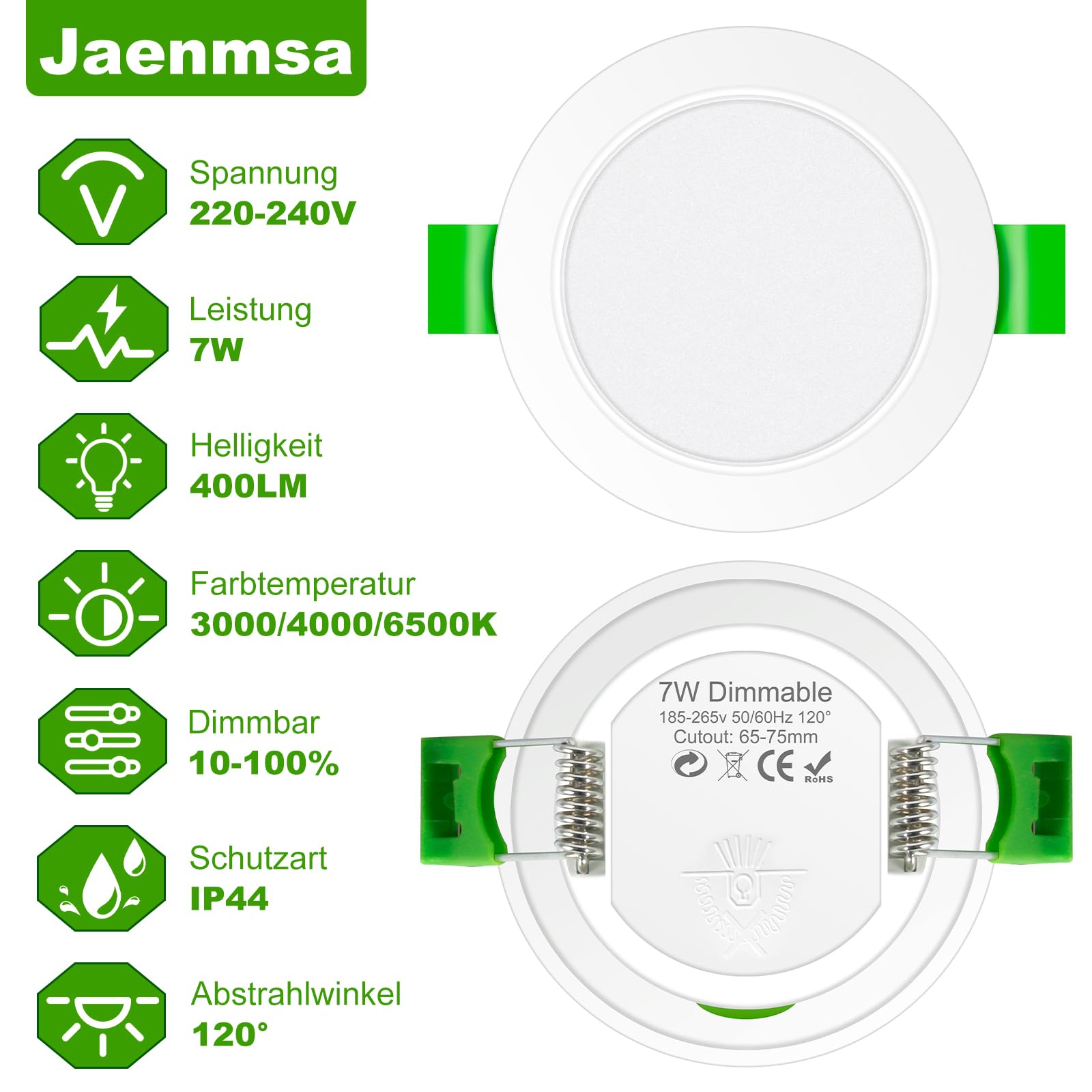 Faretti Led da Incasso per Cartongesso 230V, 7W Foro Φ 65-75mm, IP44, Dimmerabile, Faretti LED Soffitto, Bianco Caldo 3000K Bianco Neutro 4000K Bianco Freddo 6500K, Set di 12