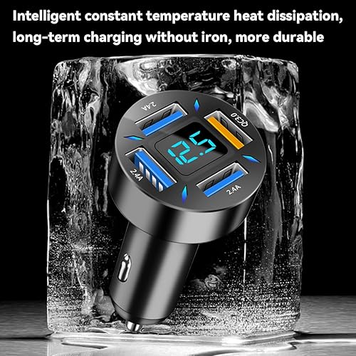 Miniatura 4 de Moioee Cargador de coche USB de 4 puertos, carga súper rápida USB QC 3.0 de 66 W, cargador adaptador USB con voltímetro LED para encendedor de