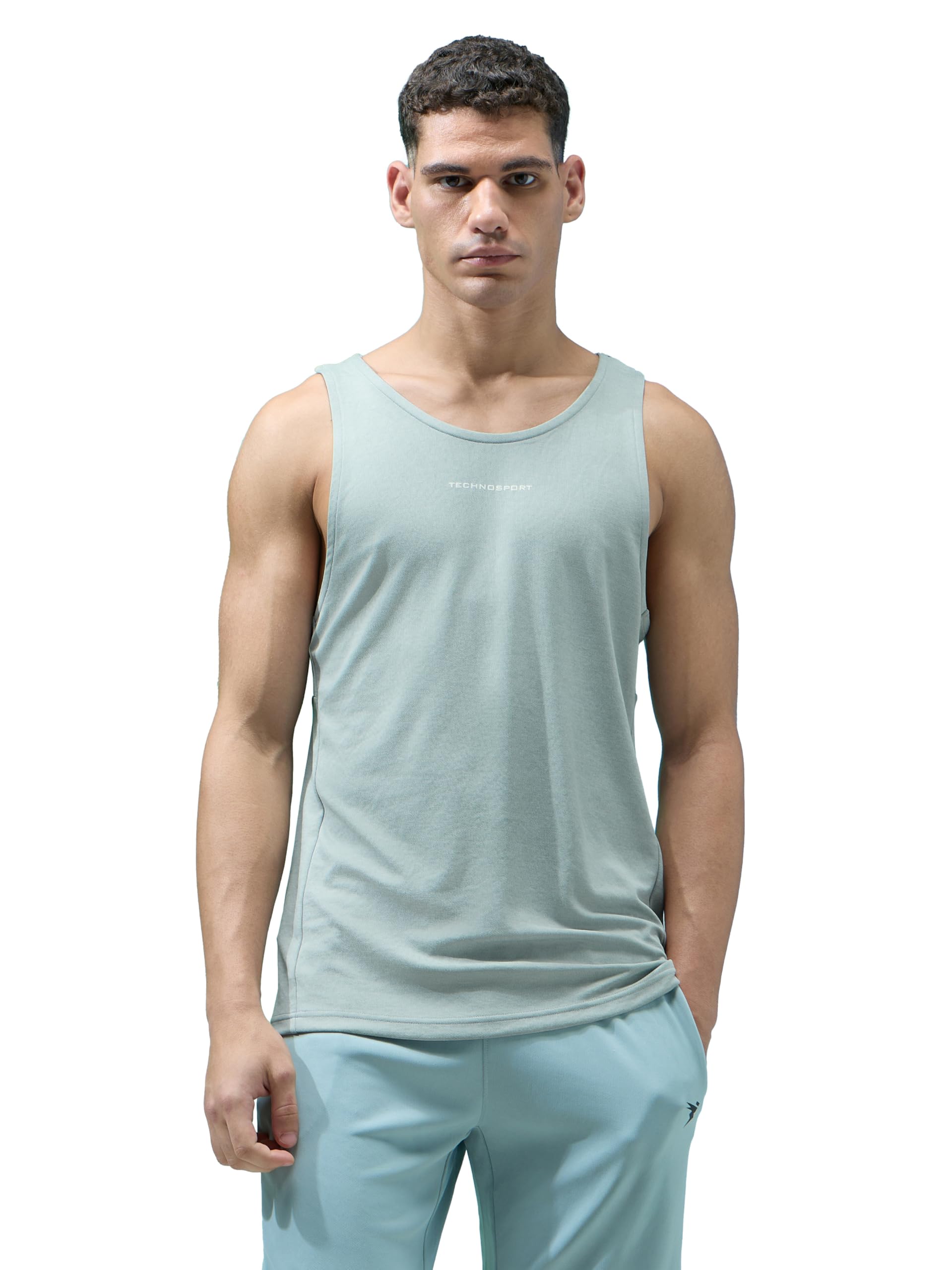 Mens Slim Fit Self Design Scoop Neck Gym Vest with Double Cool for Gym & Sports