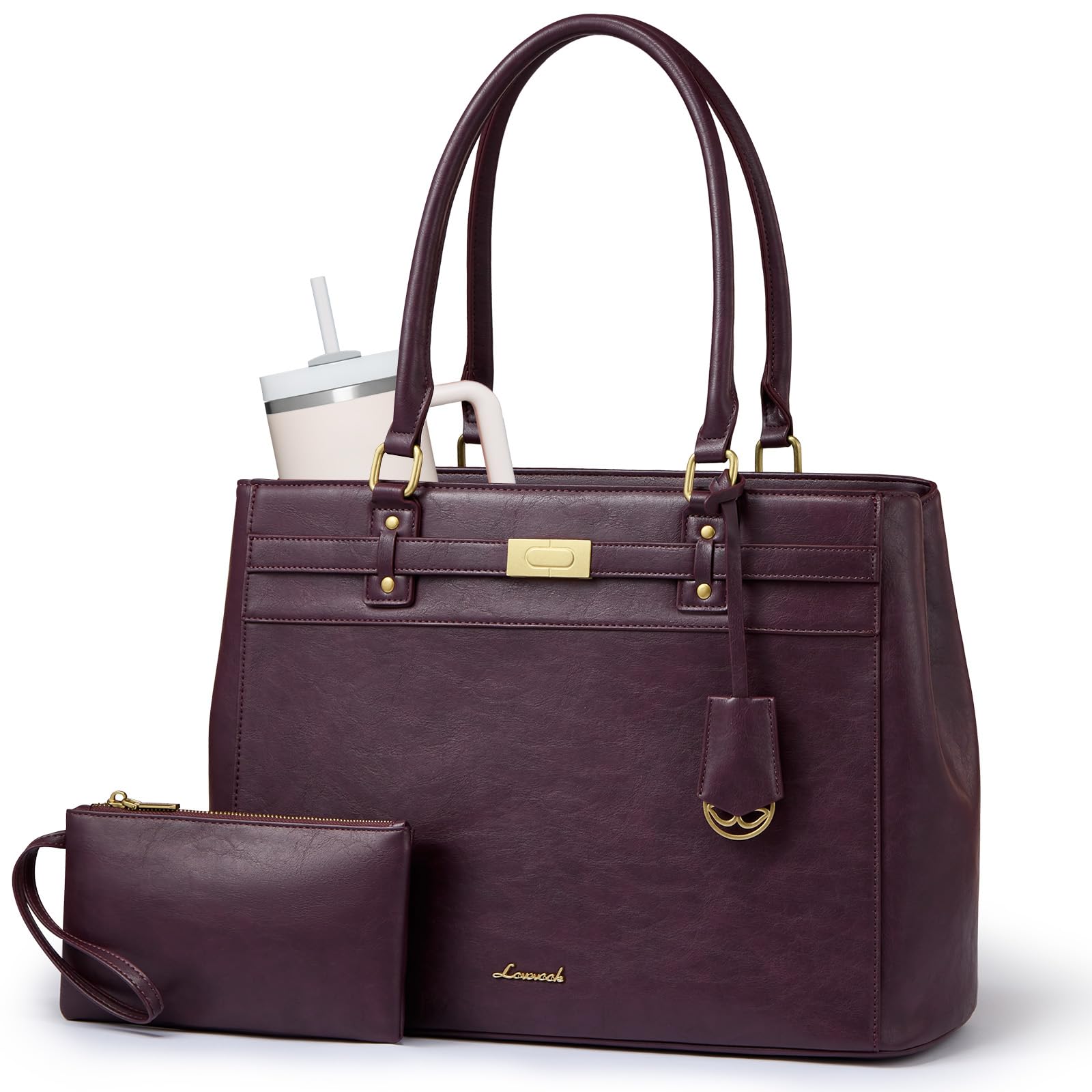 LOVEVOOK Laptop Tote Bag for Women, 15.6 Inch Waterproof Leather Work Computer Bag, Large Business Office Briefcase Shoulder Handbag Purse Gifts for Women