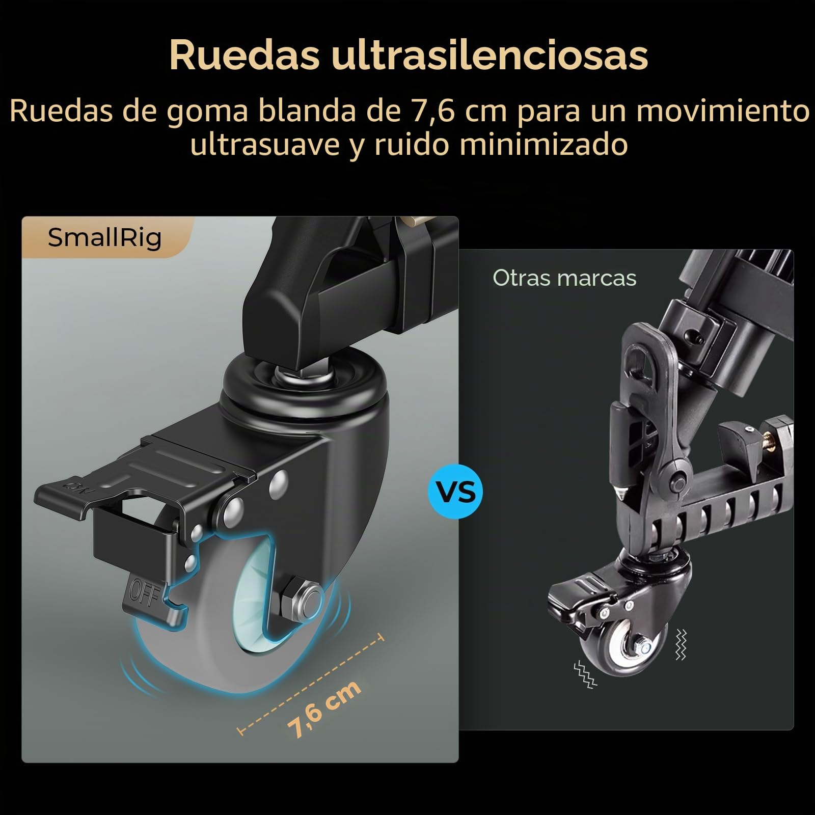 SMALLRIG Trípode para Fotografía de Alta Resistencia con Ruedas de Goma de 3", Patas Ajustables, asa y Bolsa de Transporte, Ruedas de Trípode con Capacidad de 44,1lb para Filmación y Fotografía - 5020