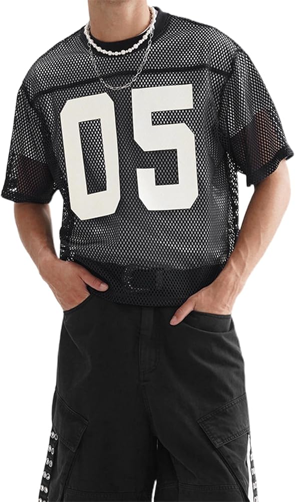 Amazon.com: Men's Jersey Shirts Mesh Number Graphic Crew Neck