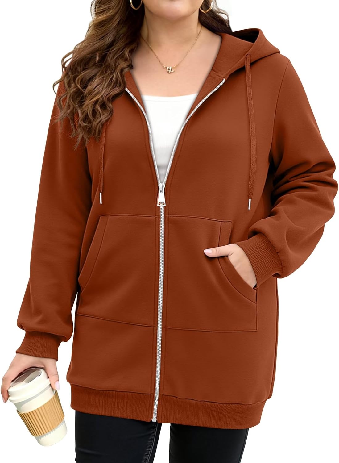 StunShow Womens Plus Size Hoodies Zip Up Oversized Y2k Drawstring Sweatshirt Casual 2025 Fleece Jacket with Pocket - Image 3