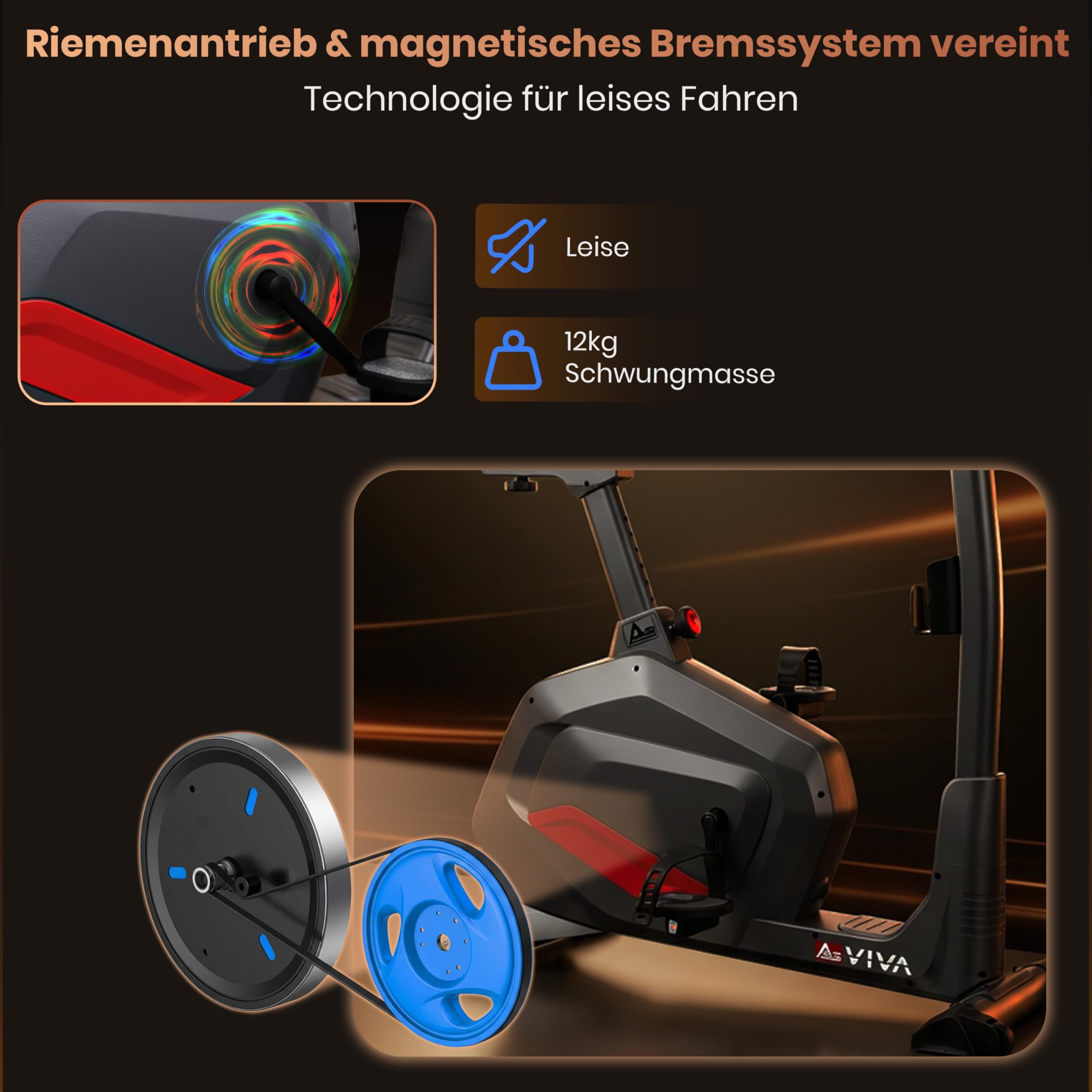 AsVIVA H22 Heimtrainer Ergometer - leiser Fahrrad Heimtrainer mit Riemenantrieb und automatischer Widerstandsanpassung - Fitness Apps kompatibel
