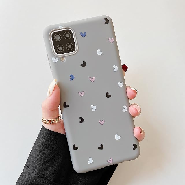 DEFBSC Heart Case For Samsung Galaxy A12 / M12, Cute Love-Heart Pattern Phone Case Ultra Slim Soft TPU Bumper Protective Back Cover for Samsung Galaxy A12 / M12 - Grey
