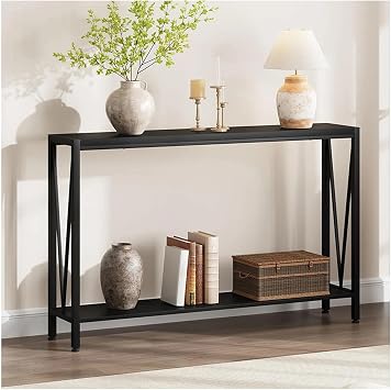 Wood Console Table Contemporary Accent Table Farmhouse Hallway Sofa Tables for Foyer, Entry, Living Room, Behind Sofa, Bedroom, Apartment, OfficeBlack,100cm/39.4in