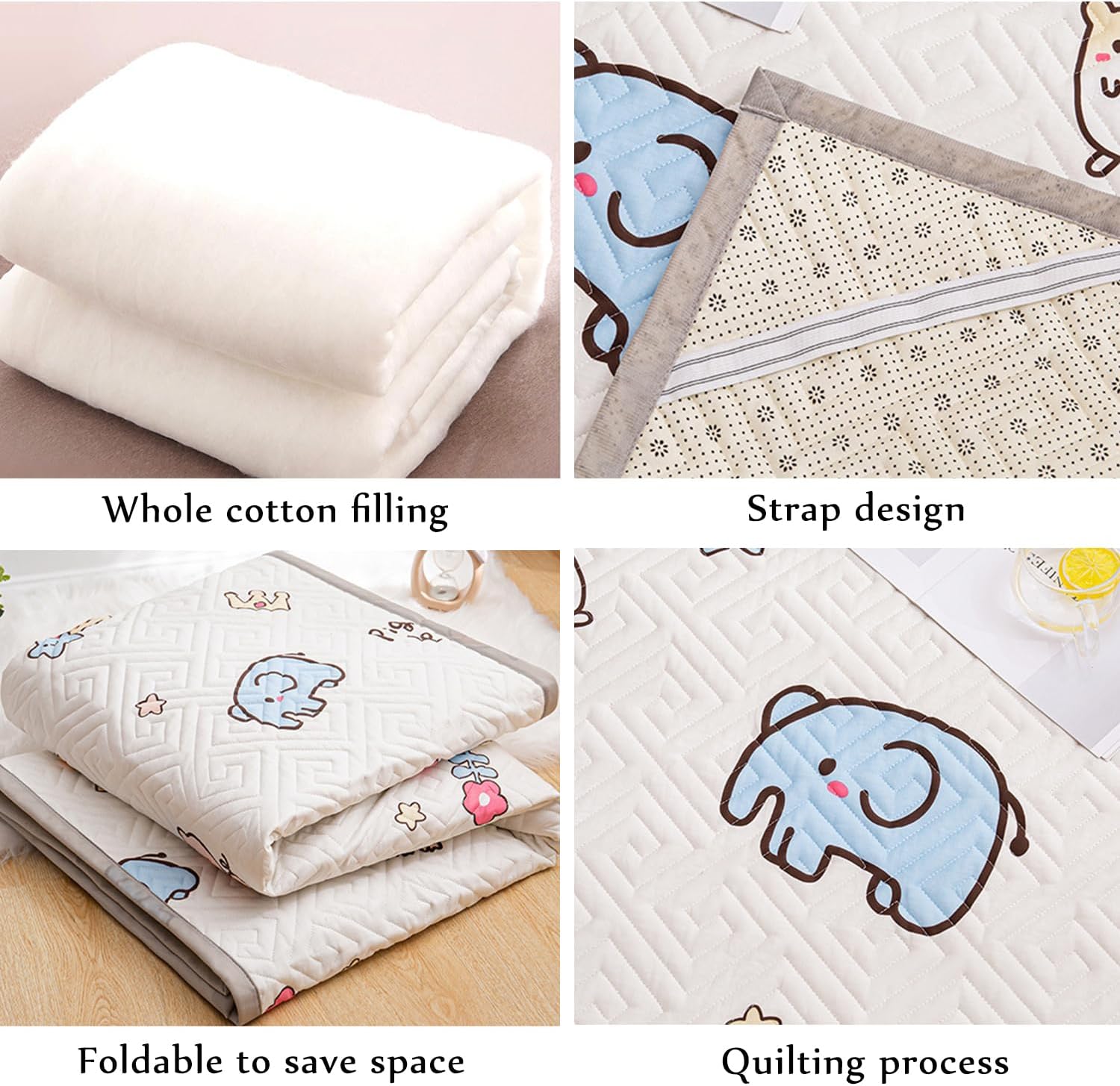 Twin Size Thin Mattress Protector with 4 Elastic Band Cooling Mattress Cover Cotton Mattress Topper Dust Anti-Slip Pattern Bedcover Student Dormitory Mattress Pad,D,150 * 200cm(queen)