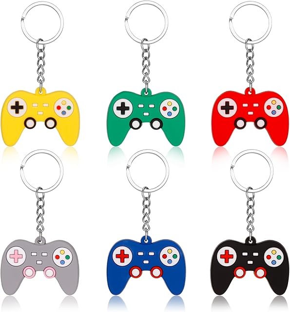 FRIUSATE 6 Pieces Gaming Keyring Gaming Keychain Video Game Keychains Bag Filler Keychains for Kids Girls Birthday Party Bag Fillers Gifts Decorations