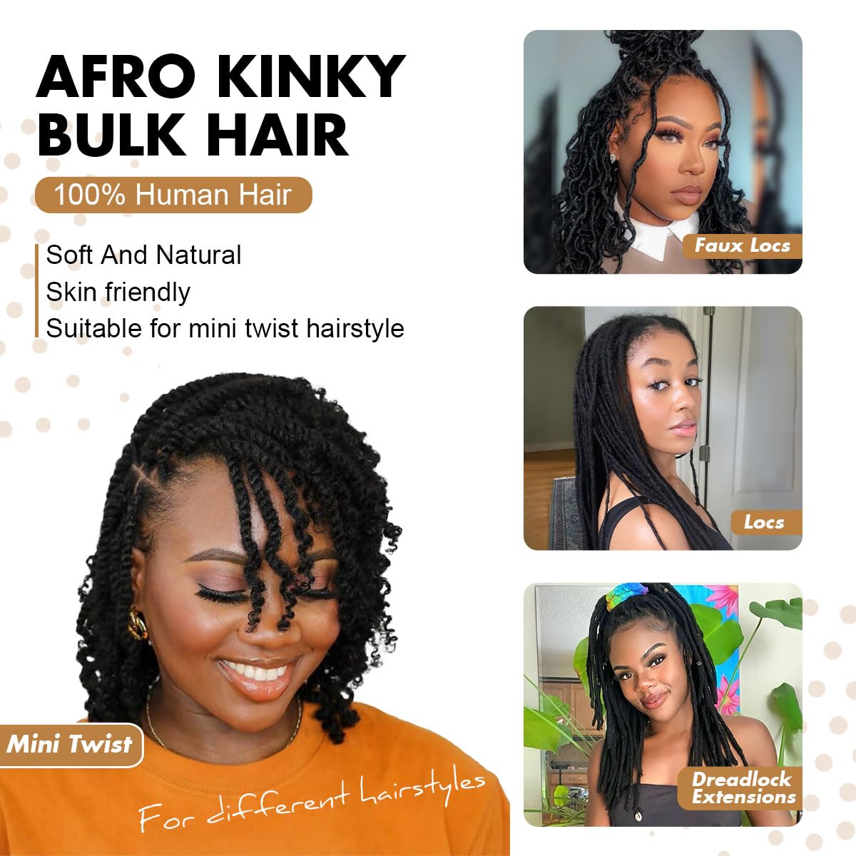 Vecago 100% Human Hair Afro Kinky Bulk Hair