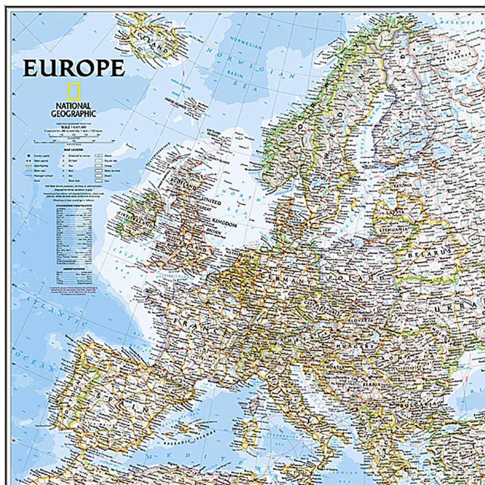 Europe Wall Map, 34" Width, 24" Length