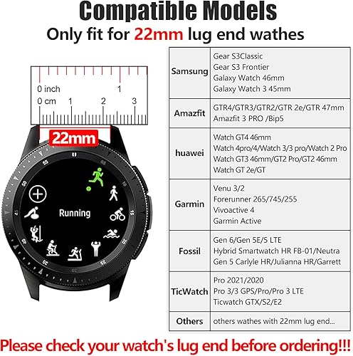 Miniatura 2 de EZMVZKU Correa de 22mm para Galaxy Watch 3 de 45mm, bandas de reloj de silicona suave para Samsung Gear S3 FrontierClassicGarmin Forerunner
