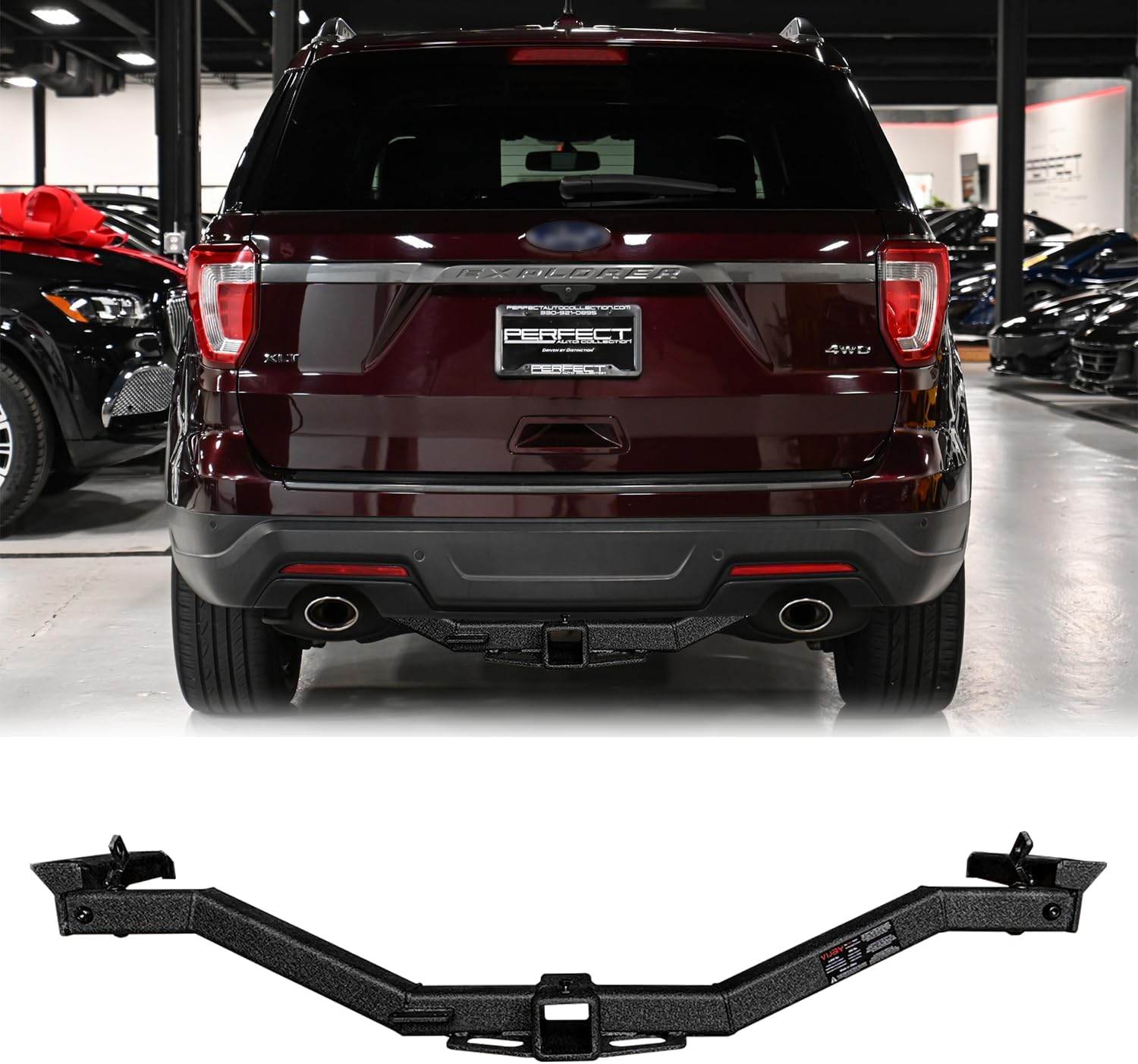 for 2011-2019 Ford Explorer&2013-2017 Police Interceptor Steel Class 3 Trailer Hitch 2" Rear Tow Receiver（Black Texture）