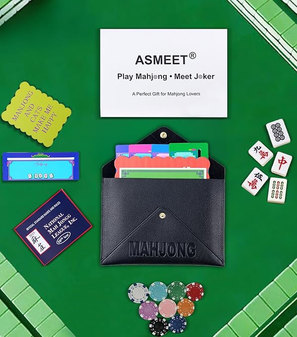 Asmeet Vegan Leather Mahjong Card Sleeve Holder, Fits Most Mahjong Cards, Line Readers & Shuffler Cards, Gift Box Included, Perfect Mahjong Gift & Accessories for Men Women (Black, 8.6 * 6.3 in) by Asmeet - Used condition - Image 8