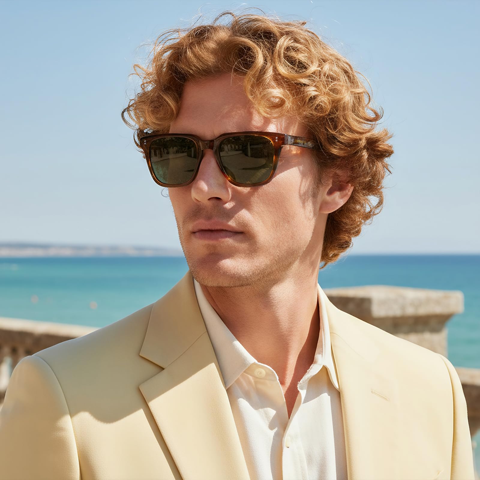 AVAWAY Moda Occhiali da sole Polarizzati da Uomo Protezione UV Retro Vintage Montatura in Acetato Occhiali Quadrati per la Guida e la Pesca