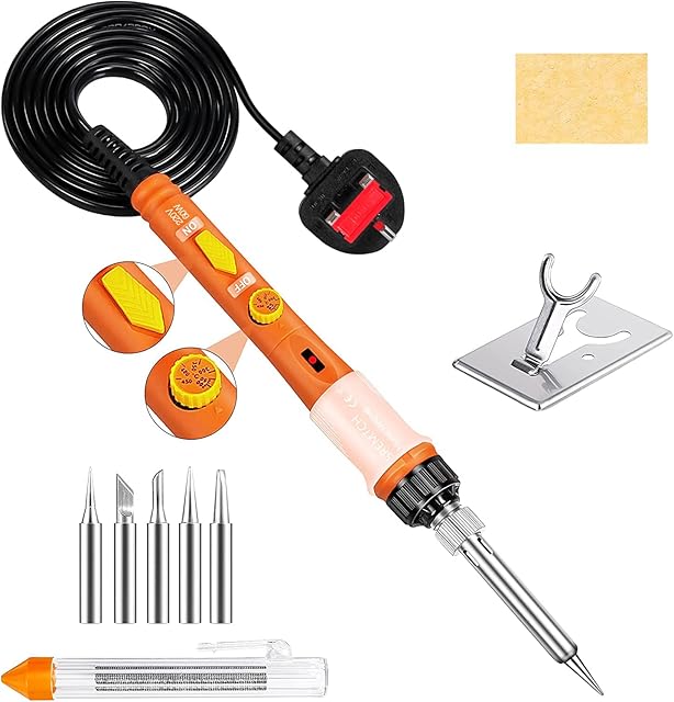 Soldering Iron, SREMTCH 60W Soldering Irons Kit with Adjustable Temperature knob (200-450, Welding Tools with 5 Soldering Iron Tips, 17g Solder Wire, Soldering Iron Stand for Welding and Repairing