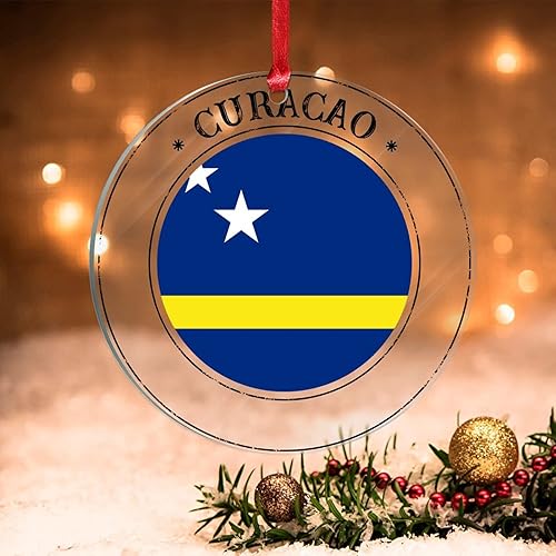 Bandera de Curacao adorno para árbol de Navidad bandera nacional decoración de árbol de Navidad recuerdo acrílico adorno colgante para árbol de