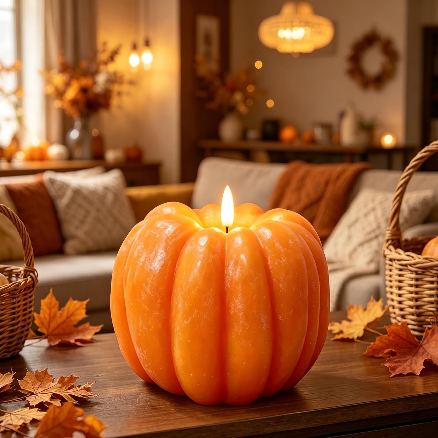 Fall Decor- 300 Hours Rechargeable Flickering Flameless Wax Pumpkin Candles 8 71ViORU6q+L. AC SL1500