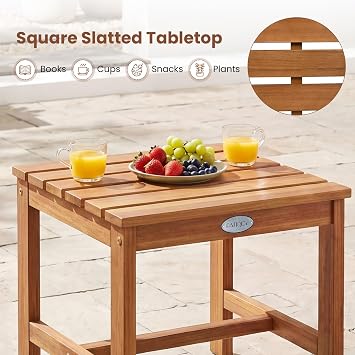 Tangkula 17 Square Acacia Wood Side Table, Natural