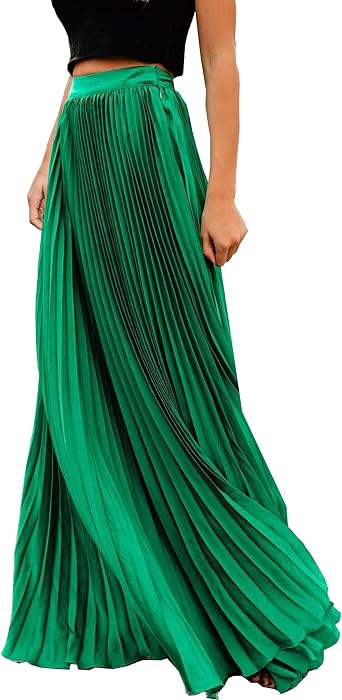 Womens High Waist Pleated Long Accordion Skirt