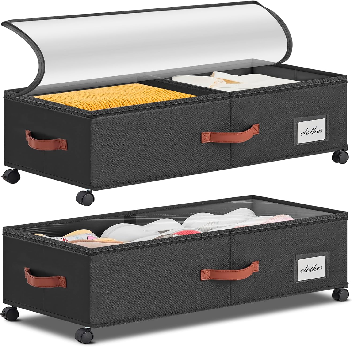 Under Bed Storage Containers with Wheels 9.5 inches Higher Under Bed Storage XXXL Underbed Shoes Blankets Clothes Storage Organizer 2 Pack Under the Bed Storage for College Dorms Bedroom Nursery Rooms