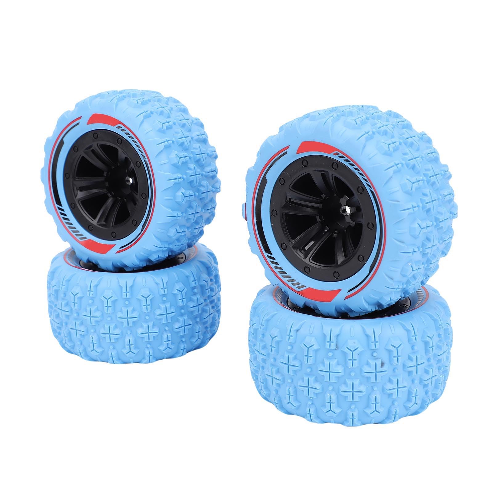 Drfeify 4pcs Échelle Hors Route Pneus 12 Mm Hex Rc Roues Crawler Roues Pneus Set Accessoires pour 1/14 1/16 Rc Voiture (Blue)